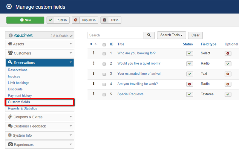 Room form custom fields