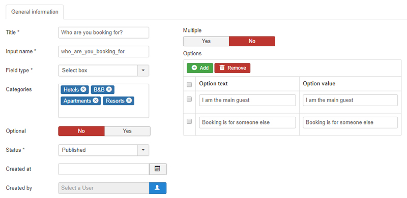 Room form custom fields